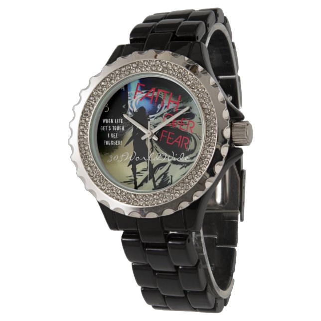 FAITH OVER FEAR WATCH with Warrior Girl with SWORD Armbandsur (Vinklad)