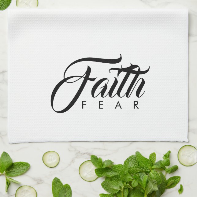 Faith over Fear White Kökshandduk (Vikta)