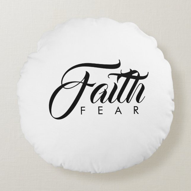 Faith over Fear White Rund Kudde (Framsidan)