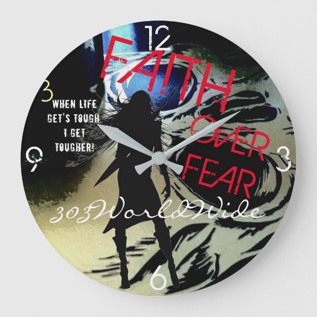 " FAITH ÖVER RÄDSLA! "ROUND WALL CLOCK 4 HENNE! STOR KLOCKA (Framsida)