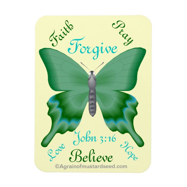 Faith Pray Tro Butterfly Bible Quote Magnet (Vertikal)