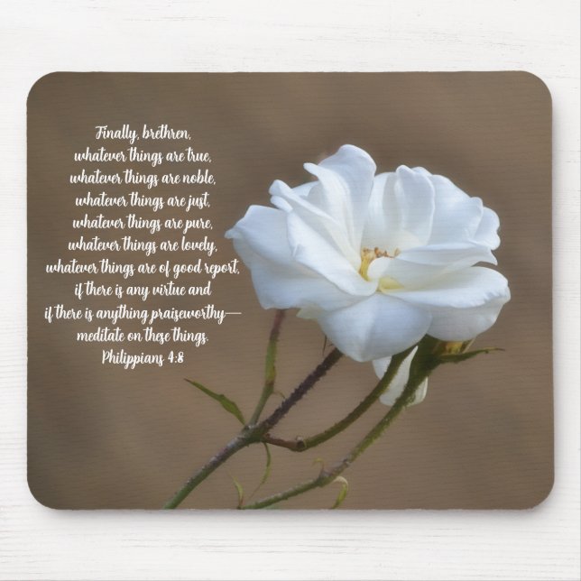 Faith Pure White Rose Philippians 4:8 Bible Verse Musmatta (Framsidan)
