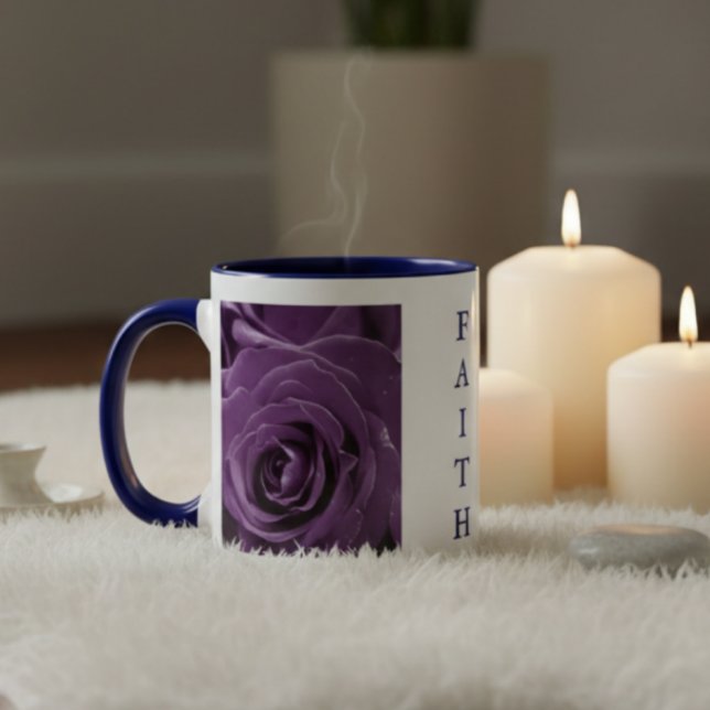 Faith Purple Roses 11oz Tvåtons Mugg Blå (Purple Roses Mug)