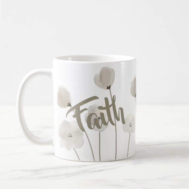 Faith Religiösa Beige Watercolor WildblomBlommigt Kaffemugg (Vänster)