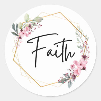 Faith Rosa och Grönt Blommigt Guld Ram | Runt Klistermärke