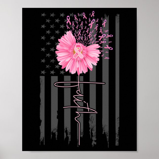 Faith Rosa Ribbon Daisy Flower American Flagga Bre Poster (Framsidan)