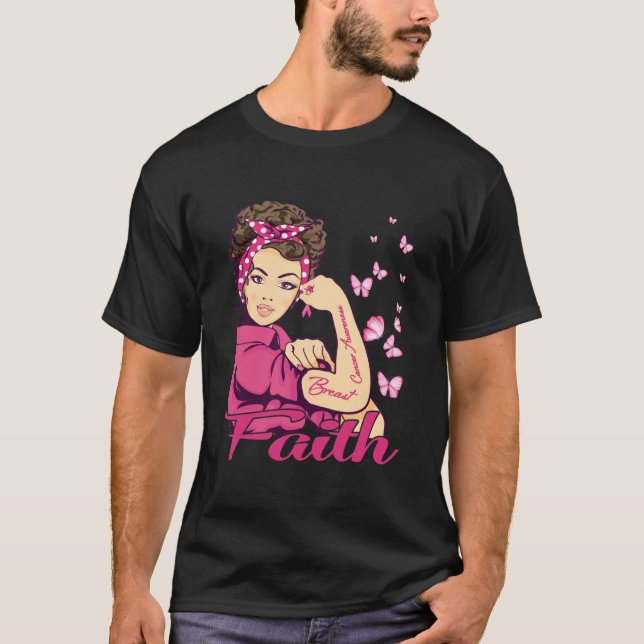 Faith Rosie Riveter Breast Cancer Awareness T Shirt (Framsida)