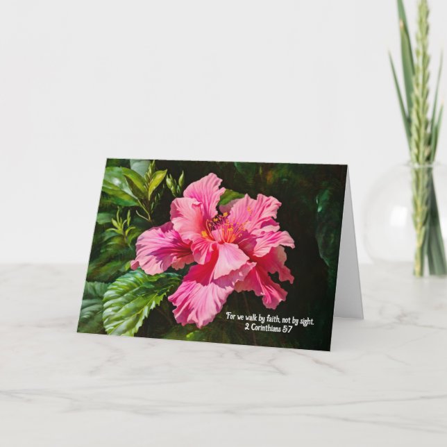 Faith Söt Rosa Hibiscus Flower Art Note Card Tack Kort (Framsida)
