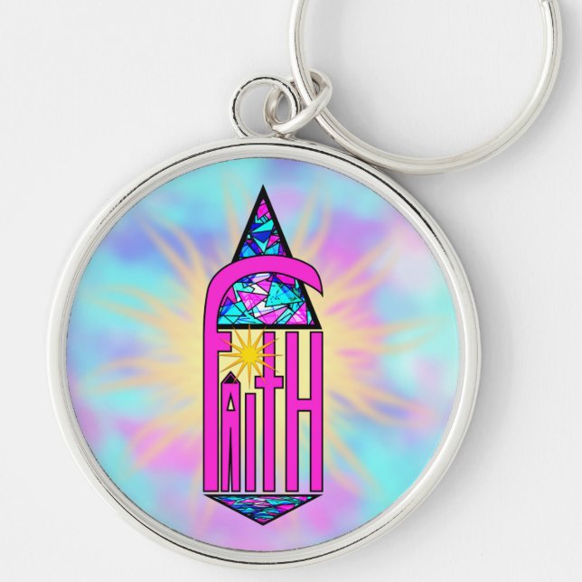 Faith ~ Steeple Rund Silverfärgad Nyckelring (Framsidan)