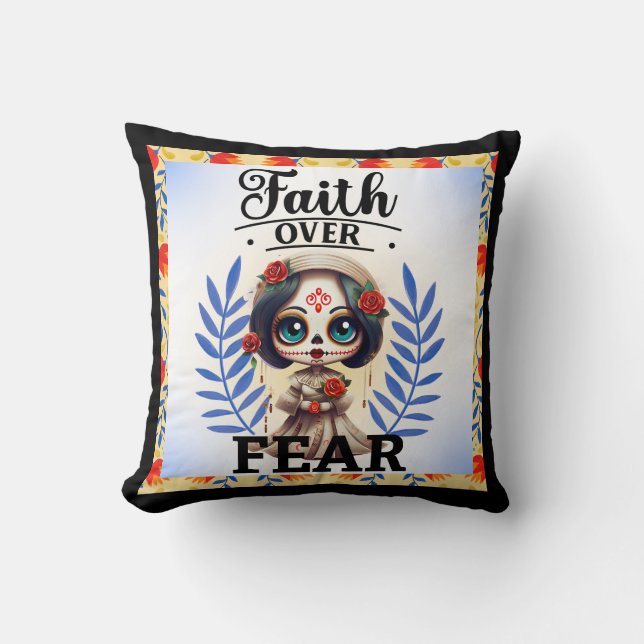 Faith Sugar Skull Kudde (Framsida)