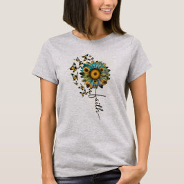 Faith Sunblommblommor Butterflies Christian Religi T Shirt