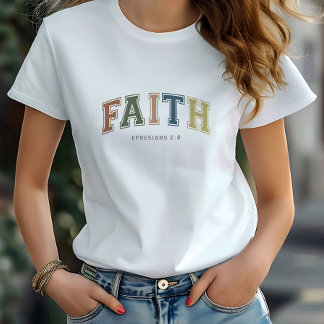 Faith Varsity Stil Text Ephesian 2:18 T Shirt