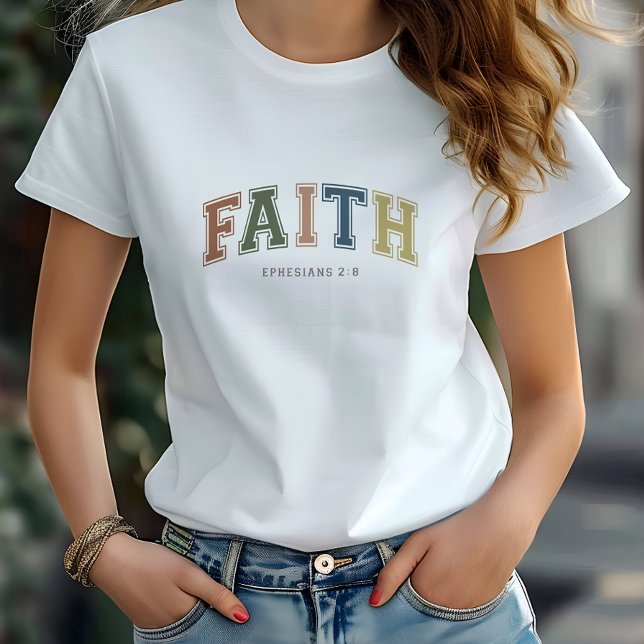 Faith Varsity Stil Text Ephesian 2:18 T Shirt (A trendy varsity-style text fashion tee!)