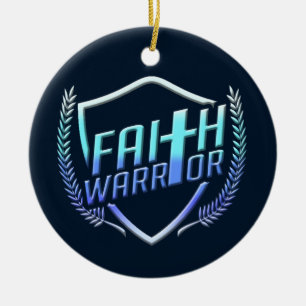 Faith Warrior Christian Blue Lila Ombre Julgransprydnad Keramik