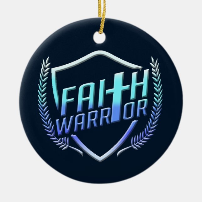 Faith Warrior Christian Blue Lila Ombre Julgransprydnad Keramik (Framsidan)