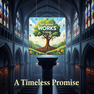 Faith without WORKS IS DEAD Fyrkantig Klocka