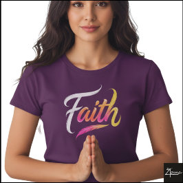Faith Word Neon Glossy Feather Script T Shirt