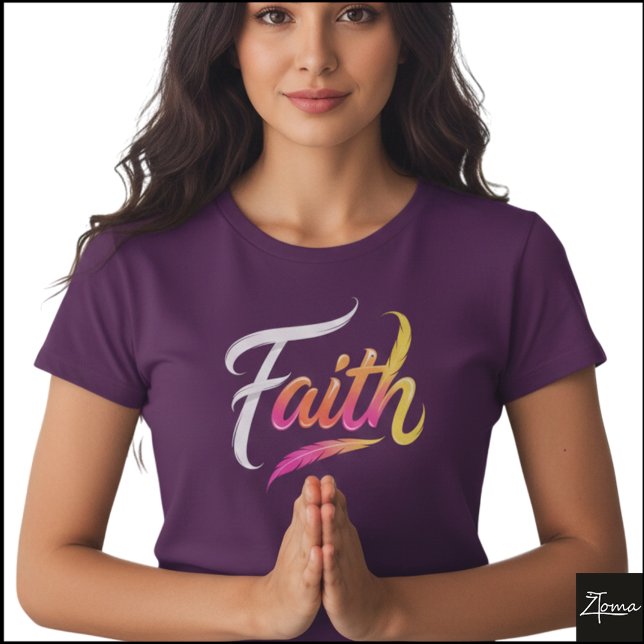 Faith Word Neon Glossy Feather Script T Shirt (Sample design. Several style are available to choose from, with the option to add a name & color.
)