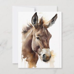 Faitham Vänster Donkey i vattenfärger Julkort