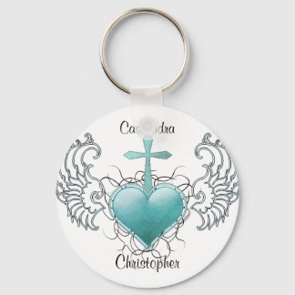 Faithful Crystal Blue Heart Nyckelring