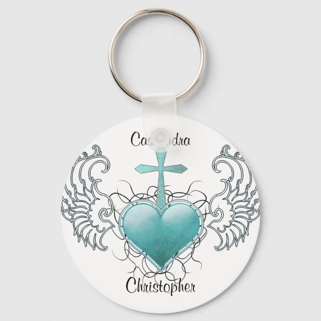 Faithful Crystal Blue Heart Nyckelring (Framsida)