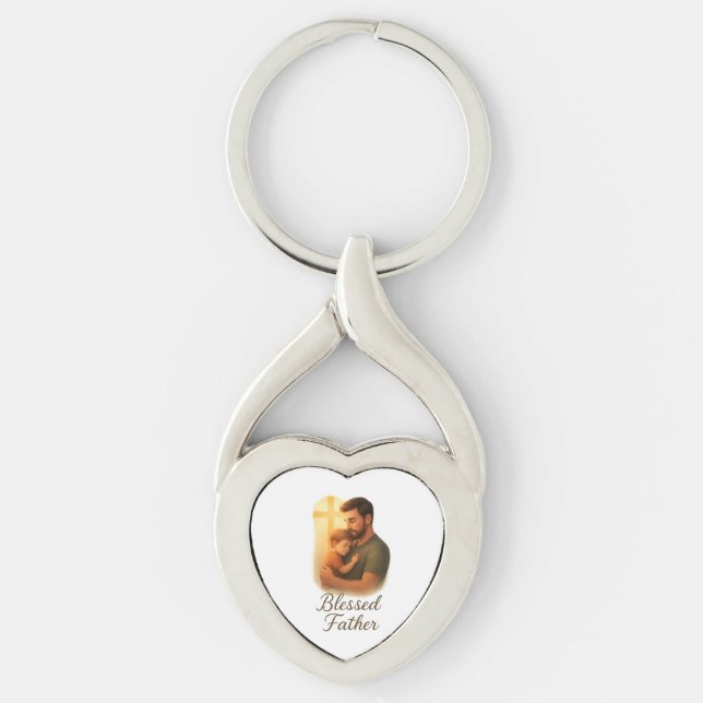 Faithful Far's Day Gift - Blsed Far Twisted Heart Silverfärgad Nyckelring (Framsidan)