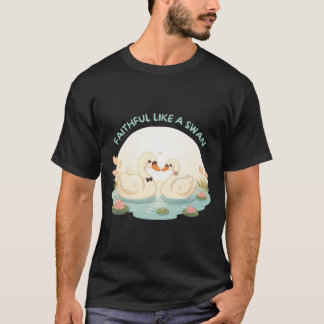 Faithful Like a Swan – Cute Swan Couple Illustrati T Shirt