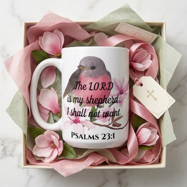 Faithful Serenity: Psalms 23:1 Bird Mugg (Skapare uppladdad)