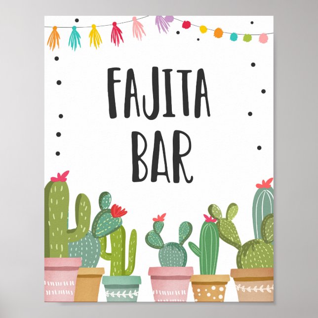 Fajita Bar Fiesta Matservering Cactus Bordskylt Poster (Framsidan)