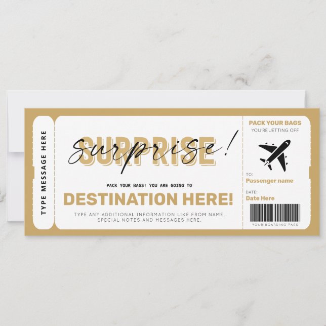 Fake Airplan Biljett Surprise Boarding Pass (Framsida)