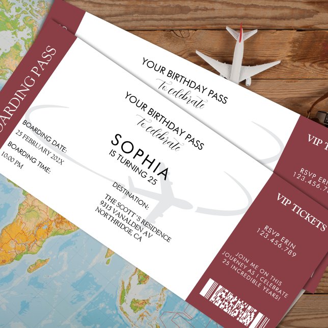 Fake Biljett Boarding Pass Birthday Travel - temat Inbjudningar (Fake Ticket Boarding Pass Birthday Travel Themed Invitation)