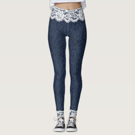 Fake Blue Jeans White Snöre Leggings