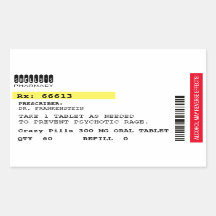 Fake Crazy Pills Prescription Label Halloween Prop
