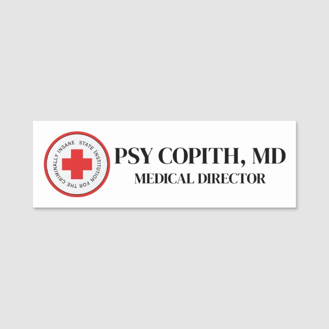 Fake Doktor Namn bricka Halloween Inš Asylum Namnbricka (Framsida)