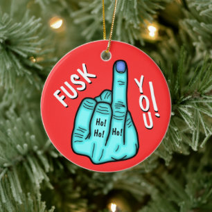 Fake F-bombskämt & god jul önskemål v2 Julgransprydnad Keramik