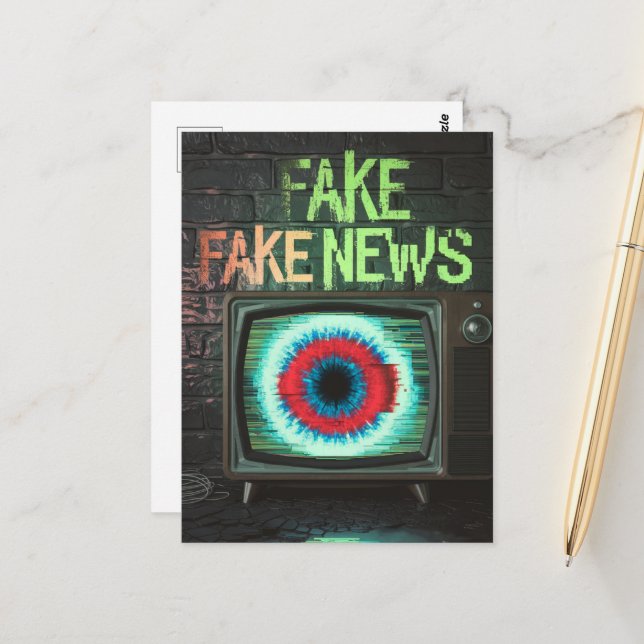 Fake Fake News Retro TV Eyeball Glitch Vykort (Fram/Back In Situ)