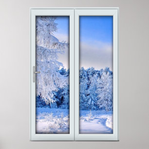 Fake Faux Window Illusion - Fresh Snö Scene Poster