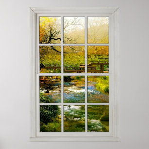 Fake Faux Window Illusion - kinesisk Garden View Poster
