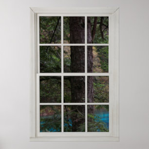 Fake Faux Window Illusion - Stora Träd med Vatten Poster