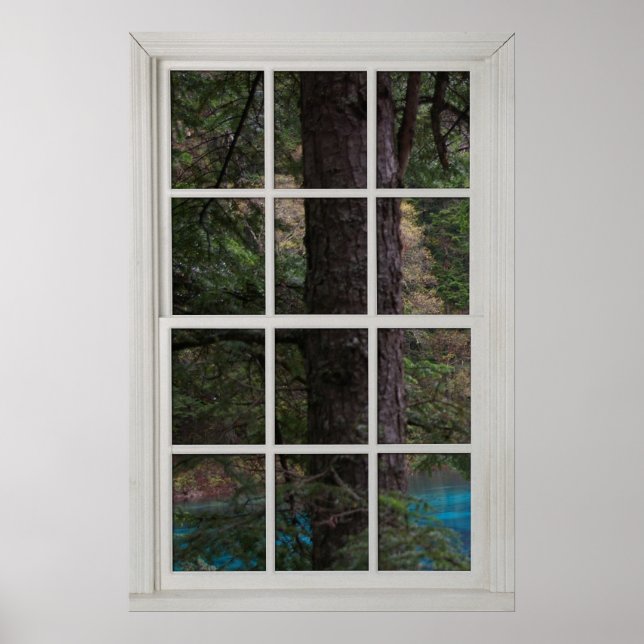Fake Faux Window Illusion - Stora Träd med Vatten Poster (Framsidan)