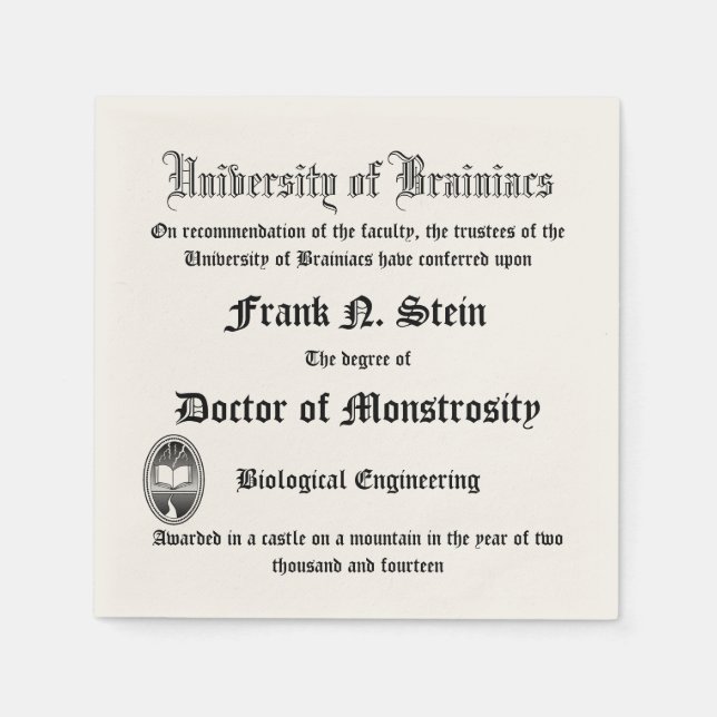 Fake Frankenstein Diploma napkin Pappersservett (Framsidan)