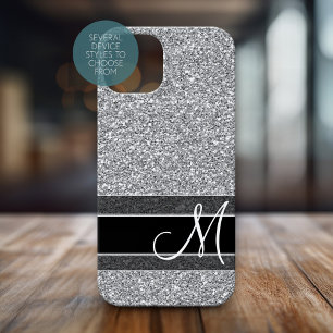 Fake Glitter Mönster med Monogram Silver Black