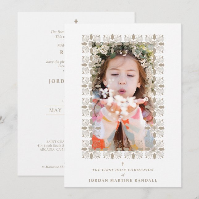 Fake Gold Effect Fancy Ornament Lace Effect Modern Inbjudningar (Fram/baksida)