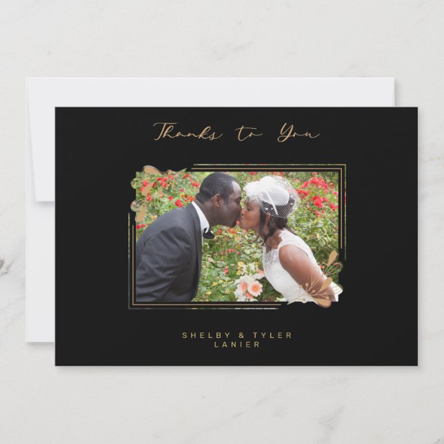 Fake Golden Branches Fancy Calligraphy Photo Tack Kort (Framsida)