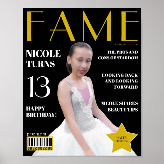 Fake Magazine Cover Fame Girls Birthday Poster (Framsidan)