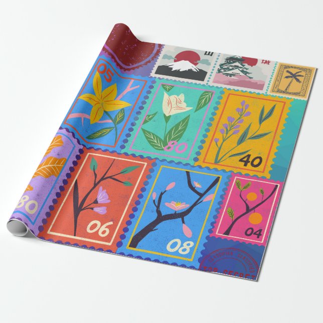 Fake Masterbit Random Frimärke Collage Collection Presentpapper (Utrullad)