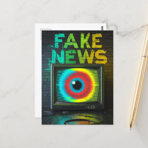 Fake News Retro TV Eyeball Glitch Vykort
