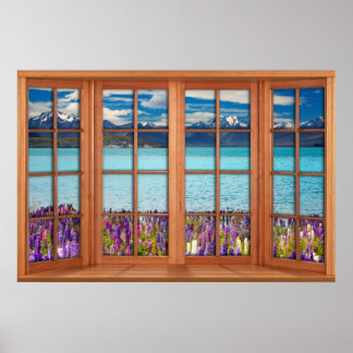 Fake Window Illusion - Mountain Sjö i Vår Poster