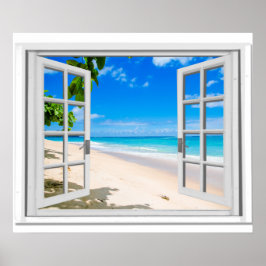 Fake Window med Tropical Beach Ocean View Poster