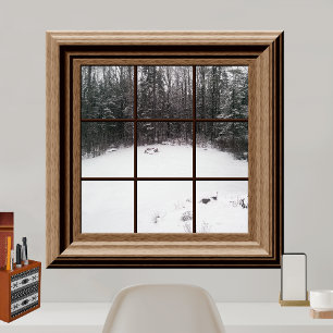 Fake Window Poster Winter Snö scen med Träd